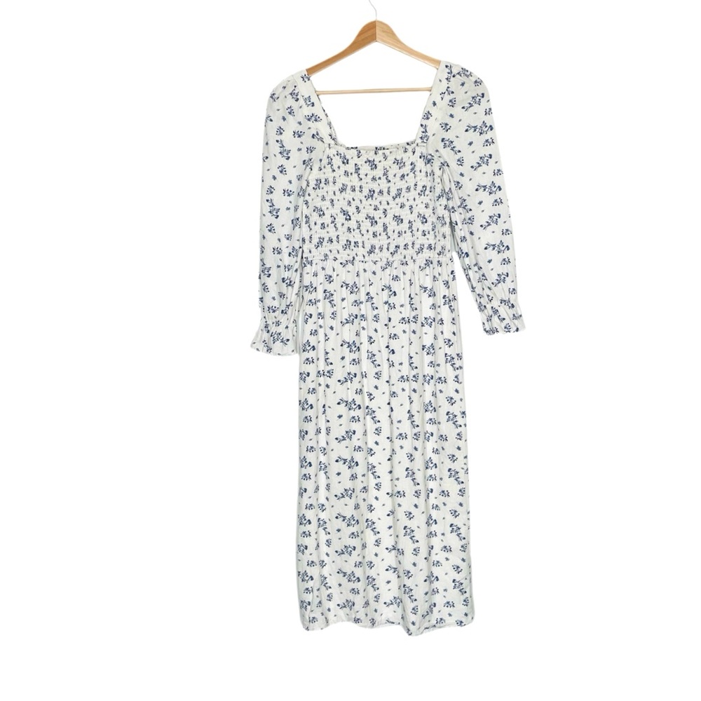 House of Harlow Dress Smocked White Floral Linen Midi Cottagecore Size XS - Picture 4 of 11